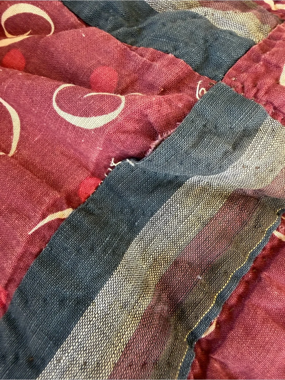 Vintage 4 Patch in Square Hand Sewn Quilt Brown Florals Earth Tones 70x76 CUTTER